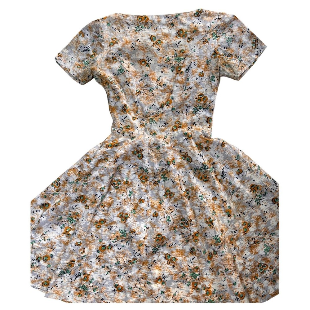 Unbranded Vintage 50s Fit & Flare Silk Dress Womens Small Orange Floral Pleated - Picture 1 of 7